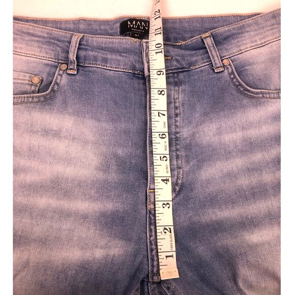 Boohoo Man Light Wash Distressed Button Fly Stretch Skinny Jeans Men's 34 - Picture 11 of 13